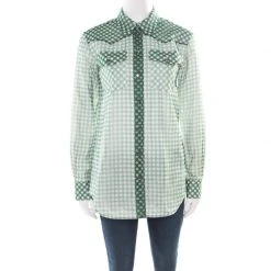 Marc Jacobs Green And White Checked Organza Long Sleeve Shirt S For Women