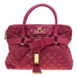 Marc Jacobs Dark Pink Quilted Leather Bruna Belted Tote For Women