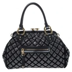 Marc Jacobs Black Crystal Embellished Quilted Leather Stam Satchel For Women