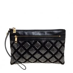 Marc Jacobs Black Crystal Embellished Quilted Suede And Leather Pouch For Women