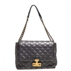 Marc Jacobs Metallic Silver Quilted Leather Large Baroque Single Shoulder Bag For Women
