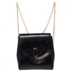 Marc Jacobs Black Patent Leather Chain Strap Backpack For Women