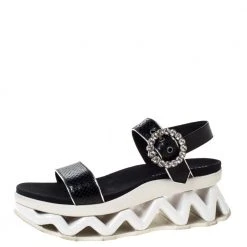 Marc By Marc Jacobs Black Python Embossed Leather Ninj Crystal Embellished Ankle Strap Sandals Size 38 For Women