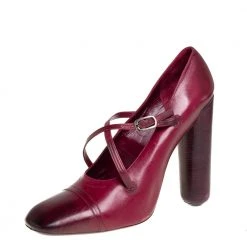 Marc Jacobs Burgundy Leather Mary Jane Pumps Size 38.5 For Women